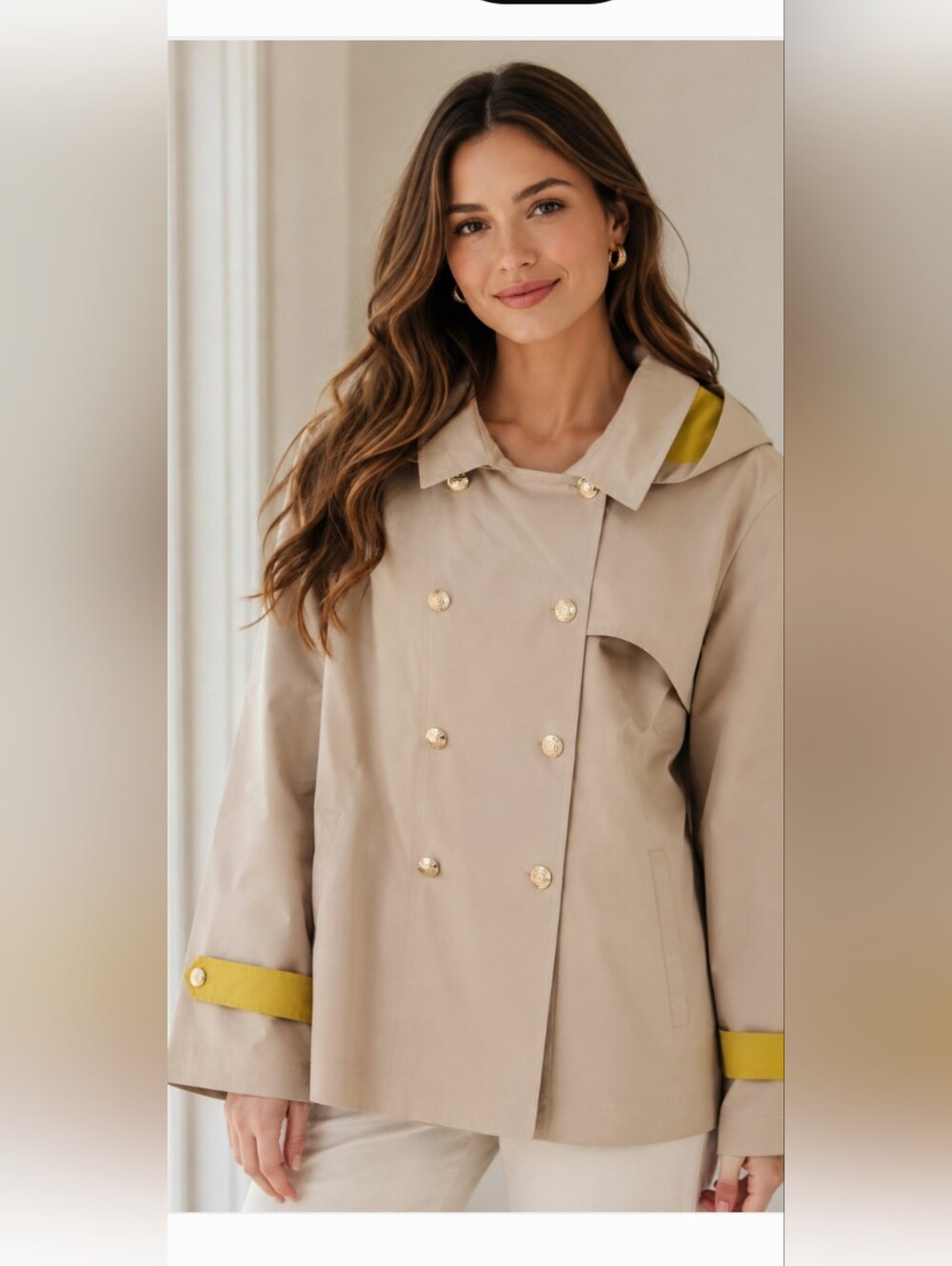 3x NEW Dennis Basso Beige Trench Coat with Mustard Trim